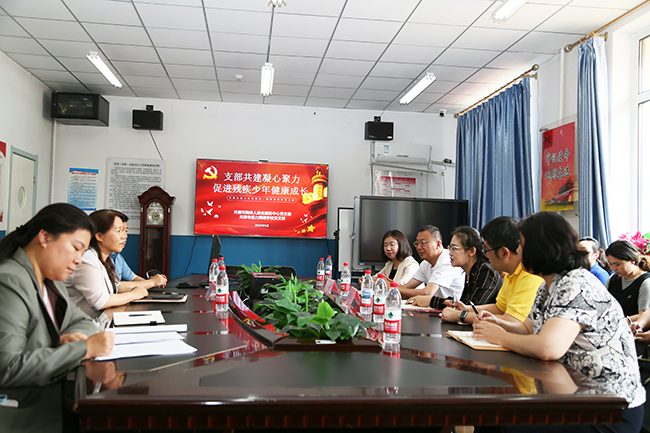 图为综合中心党支部与市视力障碍学校党支部开展支部共建座谈